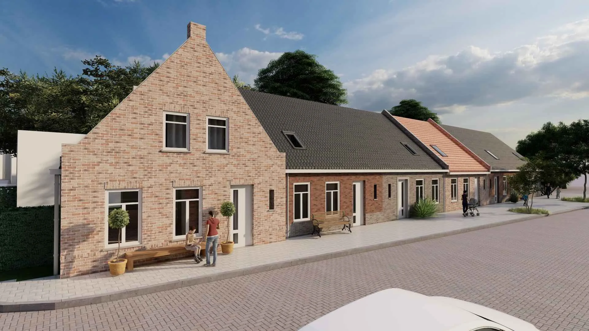 Zicht op woningen op AMAC-terrein in ’s-Heerenhoek